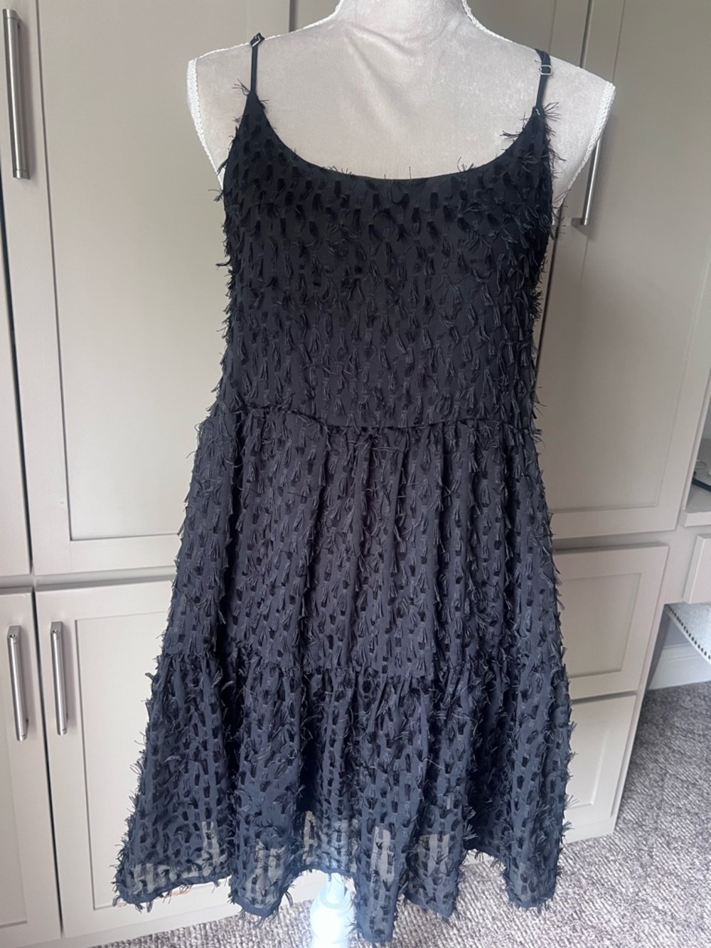 Blu Pepper Jr Women’s Black Textured Spaghetti Strap Tiered Dress - Size Small